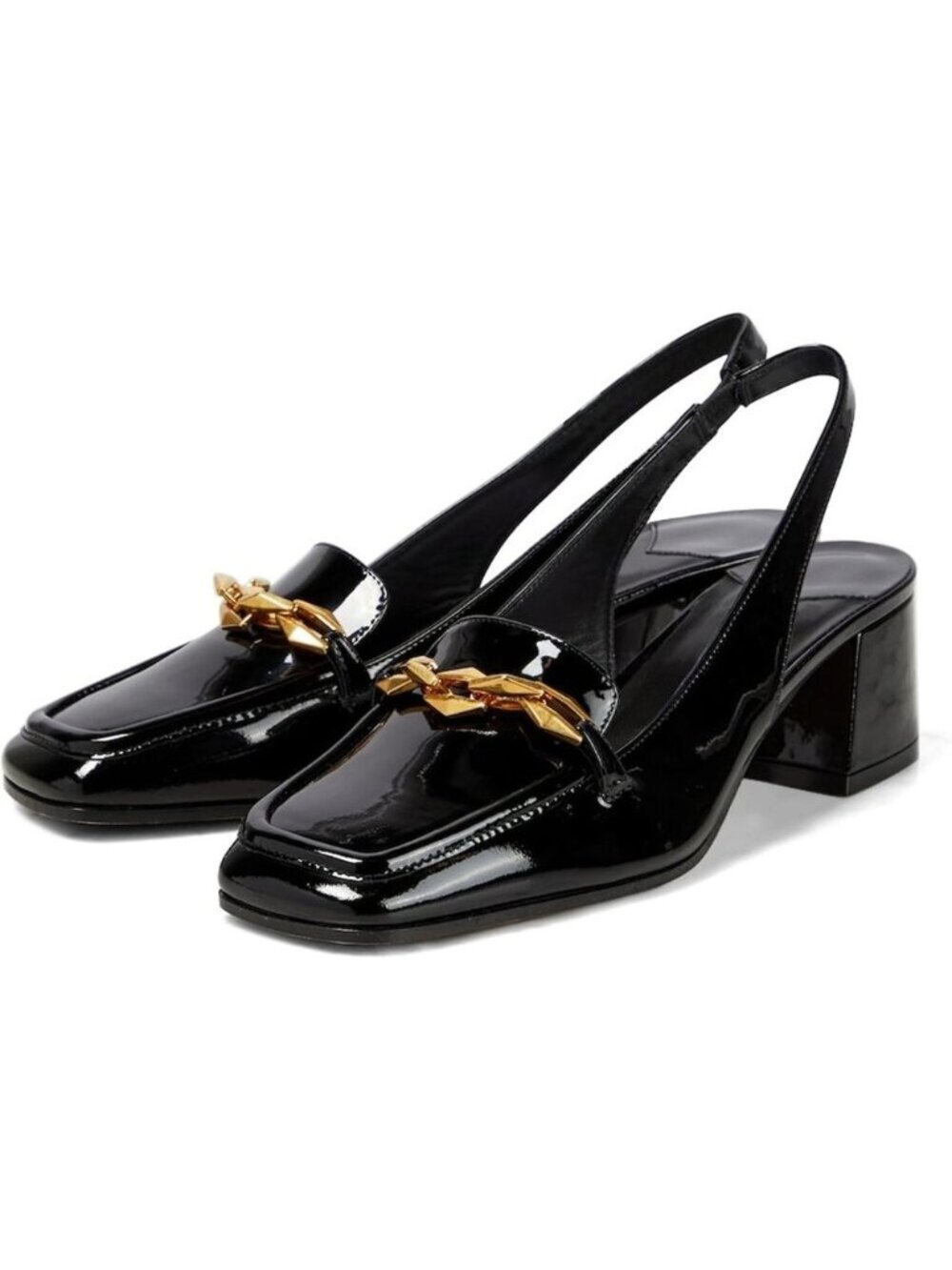 Slingback Heels for Women Square Chunky Block Heel Slip-On Faux Leather Black